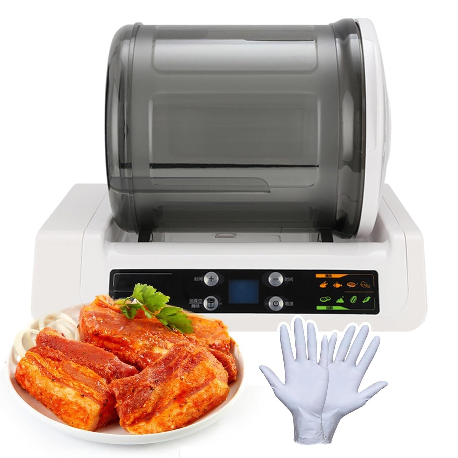 FHRKA Electric Meat Tumbler Marinator, Commercial Vacuum Tumbler Marinating Machine Hamburger Pickling Machine, Time Adjustable
