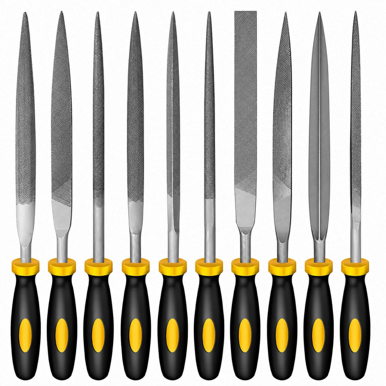 Inditrust 10Pcs Needle File Set 5x180mm, Hardened Drop Forged Alloy Steel Precision File Tool Kit with Flat, Square, Round, Triangular & Half-Round Files for Metal, Wood, Glass & DIY Work-image-12