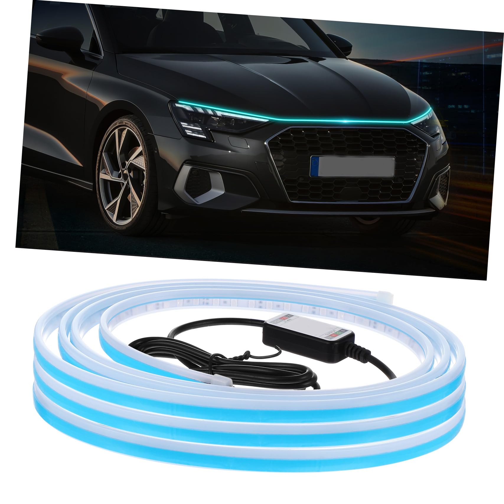 ABOOFAN Striscia LED Rgb 180cm per Cofano Motore, Silicone | Controllo App, Luce Multicolore, per Guida Notturna, Montaggio su Auto