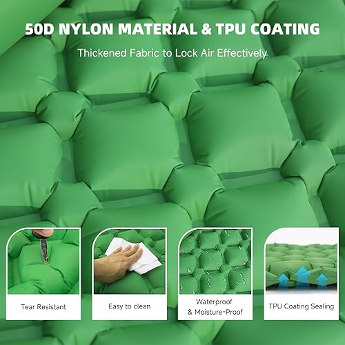 Miniatura 5 de Colchoneta inflable para dormir con almohada para campamento, inflado rápido, ultraligero y duradero, compacto, a prueba de humedad, colchón de aire