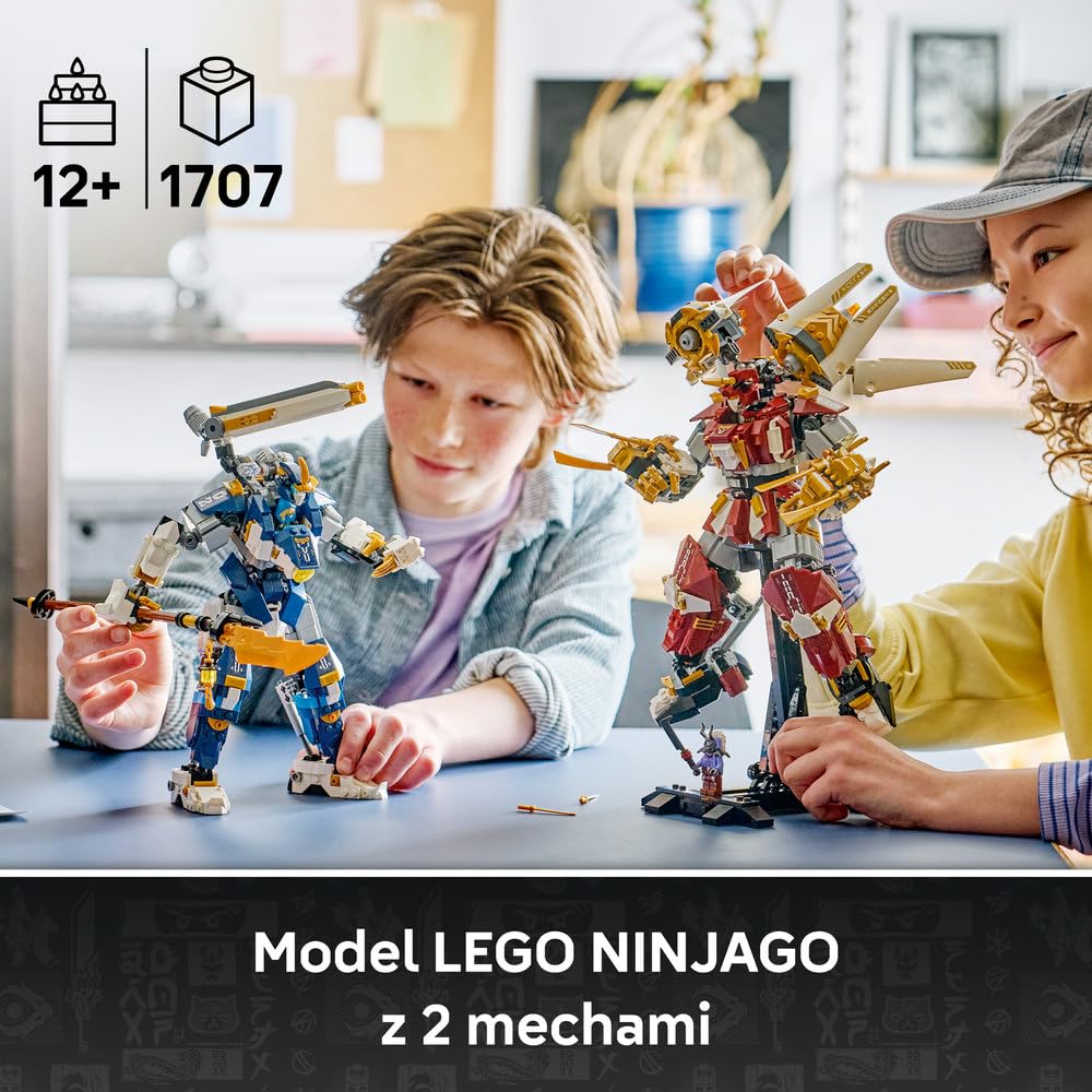 LEGO NINJAGO Bliźniacze tytanowe mechy 71870 | 2 mechy ninja i 3 minifigurki, model kolekcjonerski do ekspozycji, prezent dla fana NINJAGO 12+, klocki, 1707 elementów