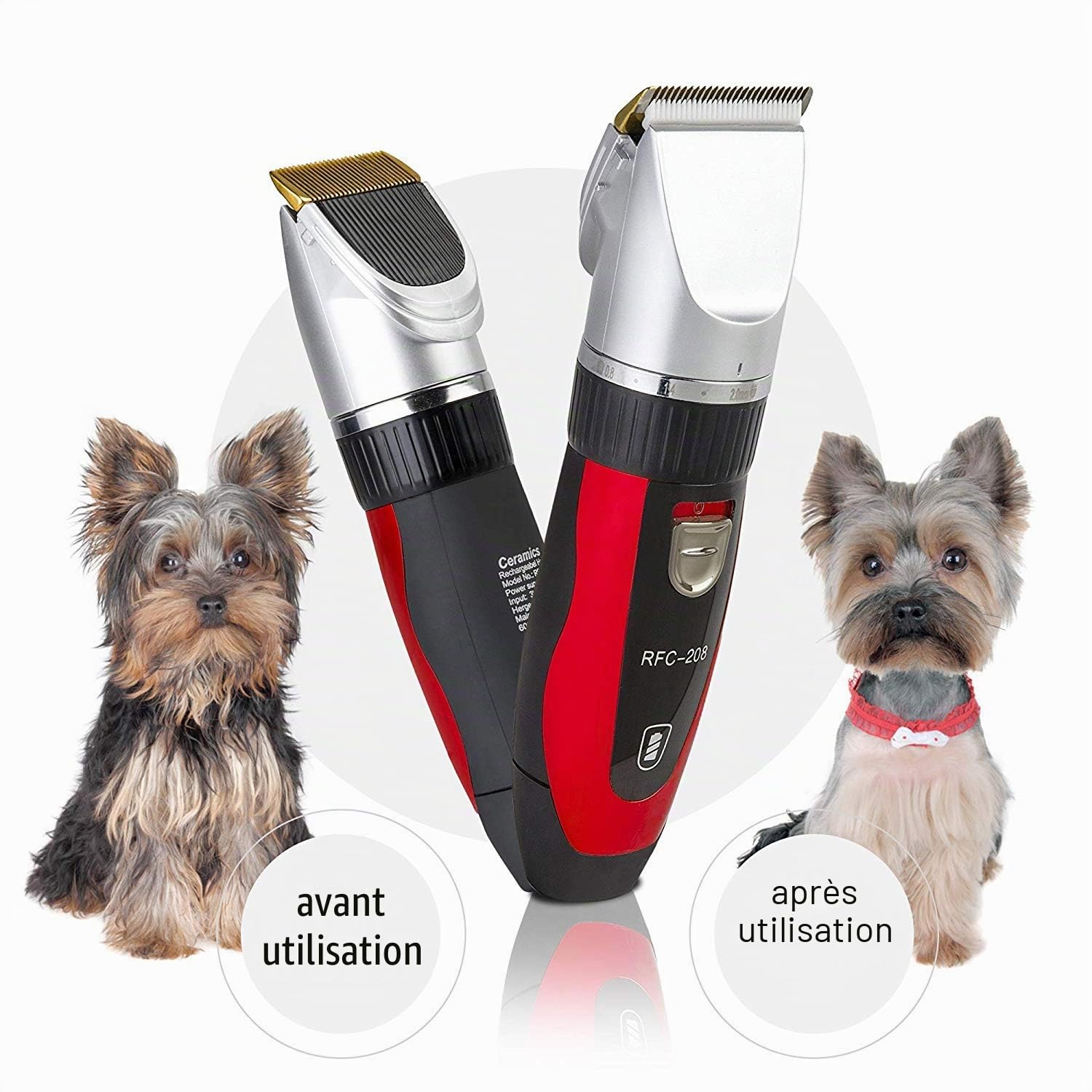 Ceramics RFC-208 Kit de toilettage pour animaux de compagnie silencieux et silencieux avec technologie Turbo Sense et 4 embouts pour 25 longueurs de coupe, tondeuse sans fil rechargeable pour animaux