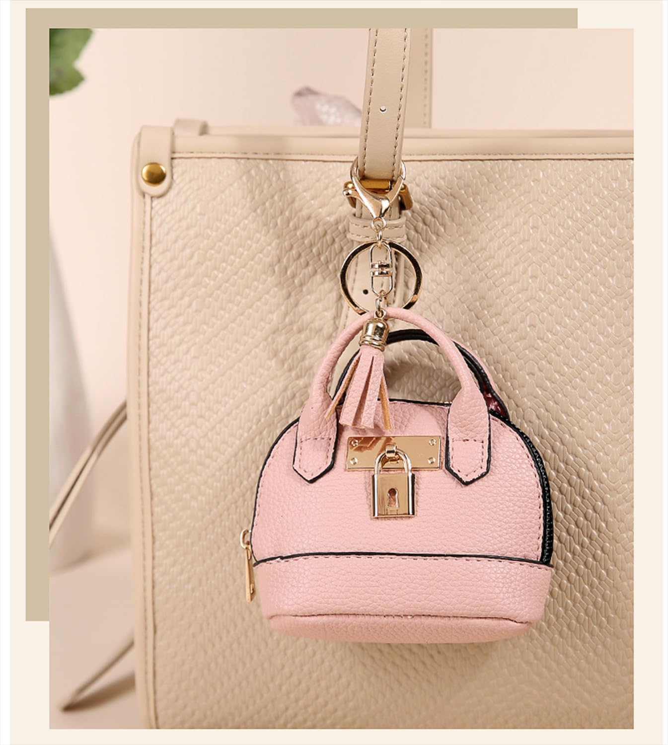 Mini Tote Purse Keychain, Cute Tote Bag Coin Purse Keychain, Mini Backpack Keychain Wallet PU Leather (Red) image 3