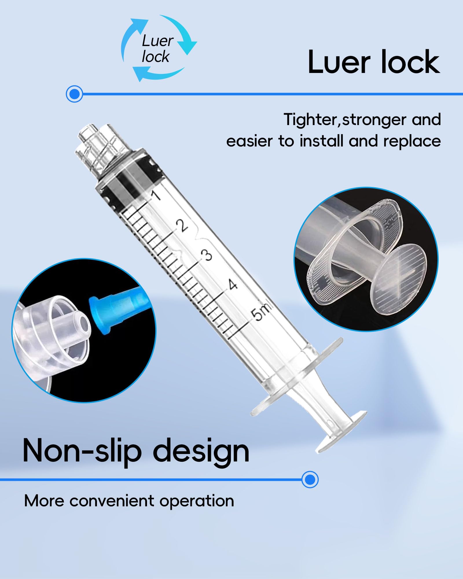 Siringa Luer Lock da 5 ml senza ago - siringhe in plastica da 5 cc, sterili, sigillate singolarmente, confezione da 50
