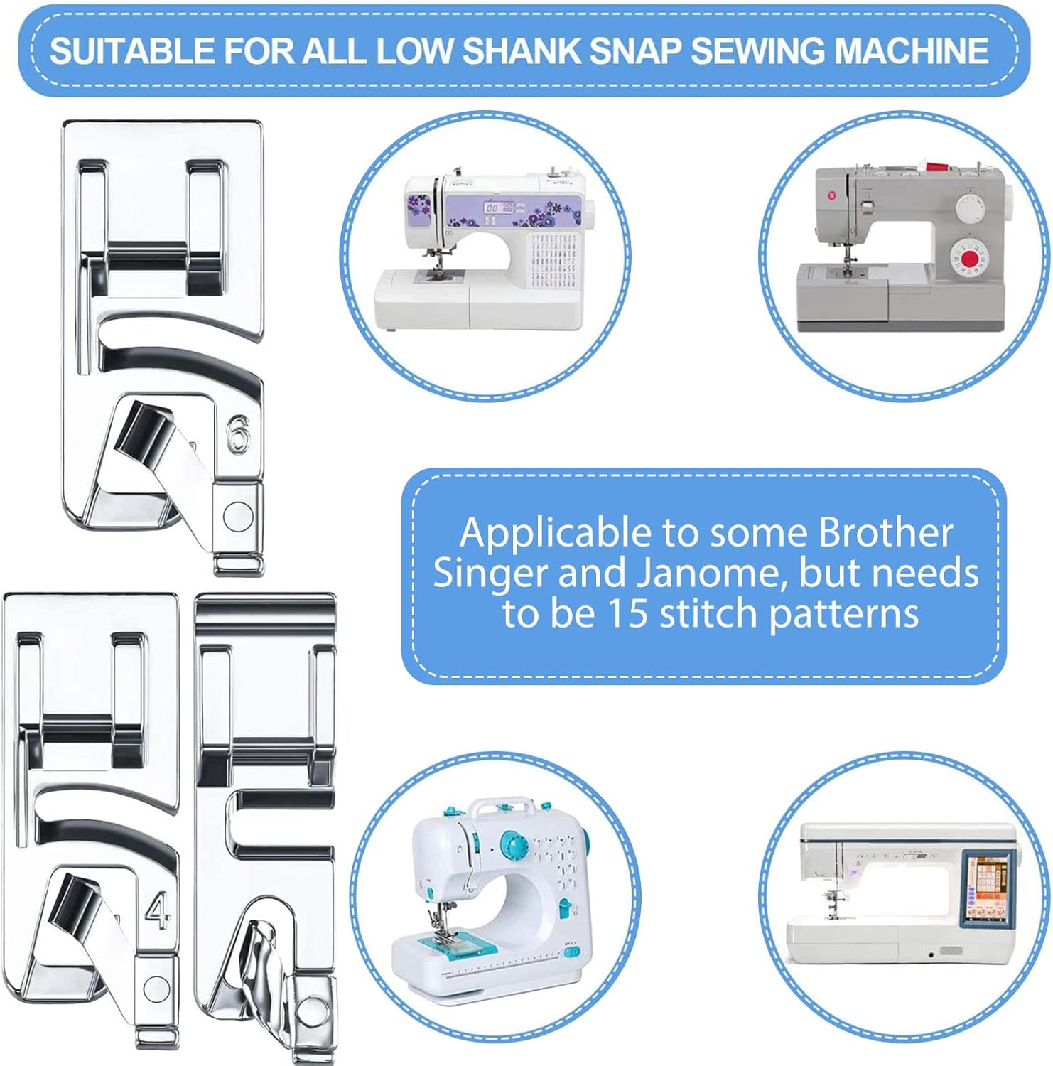 Boao 3 Pcs Narrow Rolled Hem Sewing Machine Presser Foot Set Includes 3mm, 4mm and 6mm Suitable for Household Multi-Function Sewing Machines Accessories - Image 4