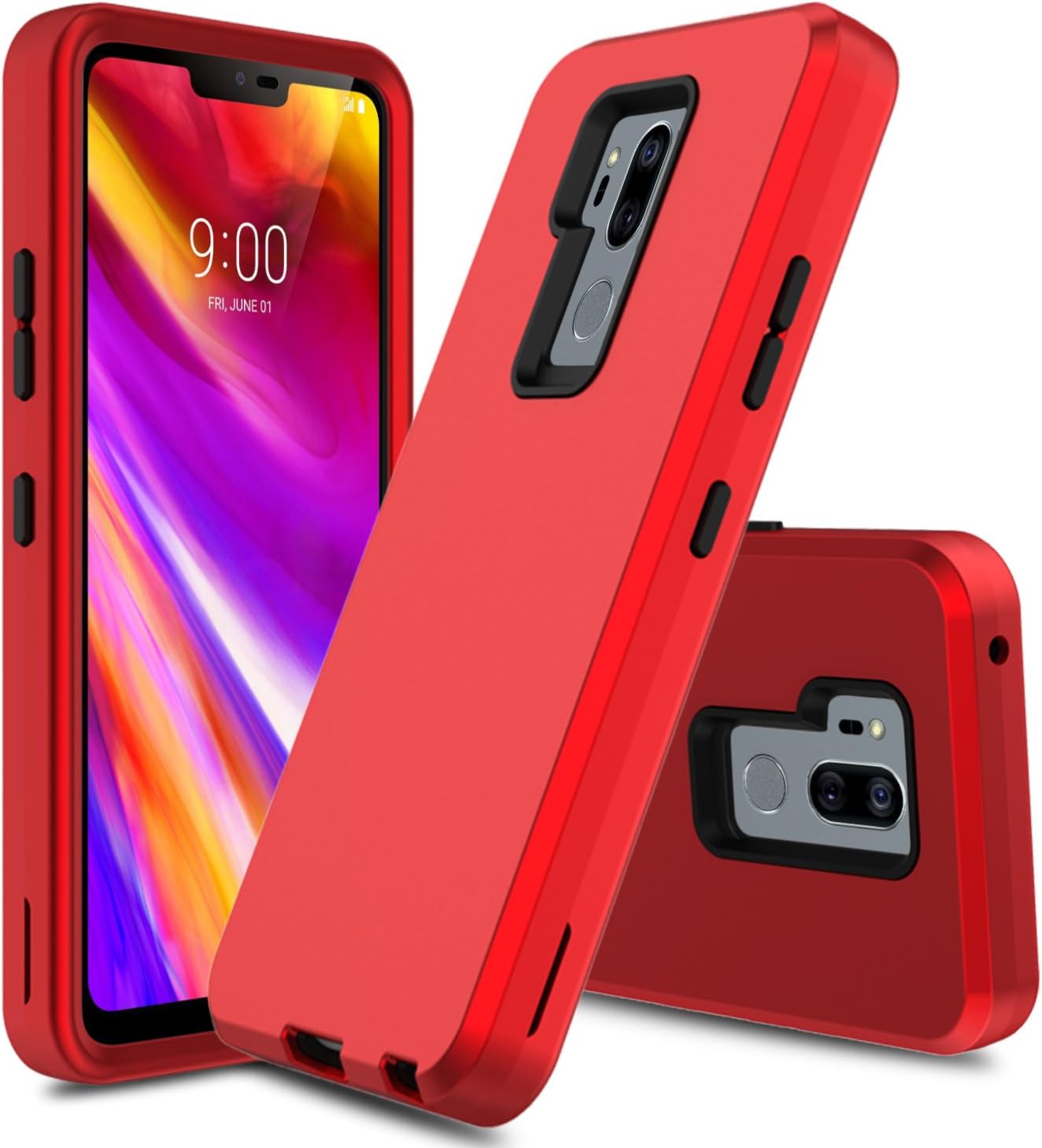 Innens Compatible with LG G7 Case, LG G7 ThinQ Case, 3 in 1 Hybrid Heavy Duty Shockproof Armor with Rugged Hard PC and TPU Bumper Protective Cover Case Compatible with LG G7 ThinQ (2018) (Red)