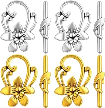 20 Set of Flower Shaped Toggle Clasps Vintage Alloy OT Toggle Buckle Connector Decorative Clasp Accessories for DIY Neckalce Bracelet Jewelry Craft Making, 2 Colors