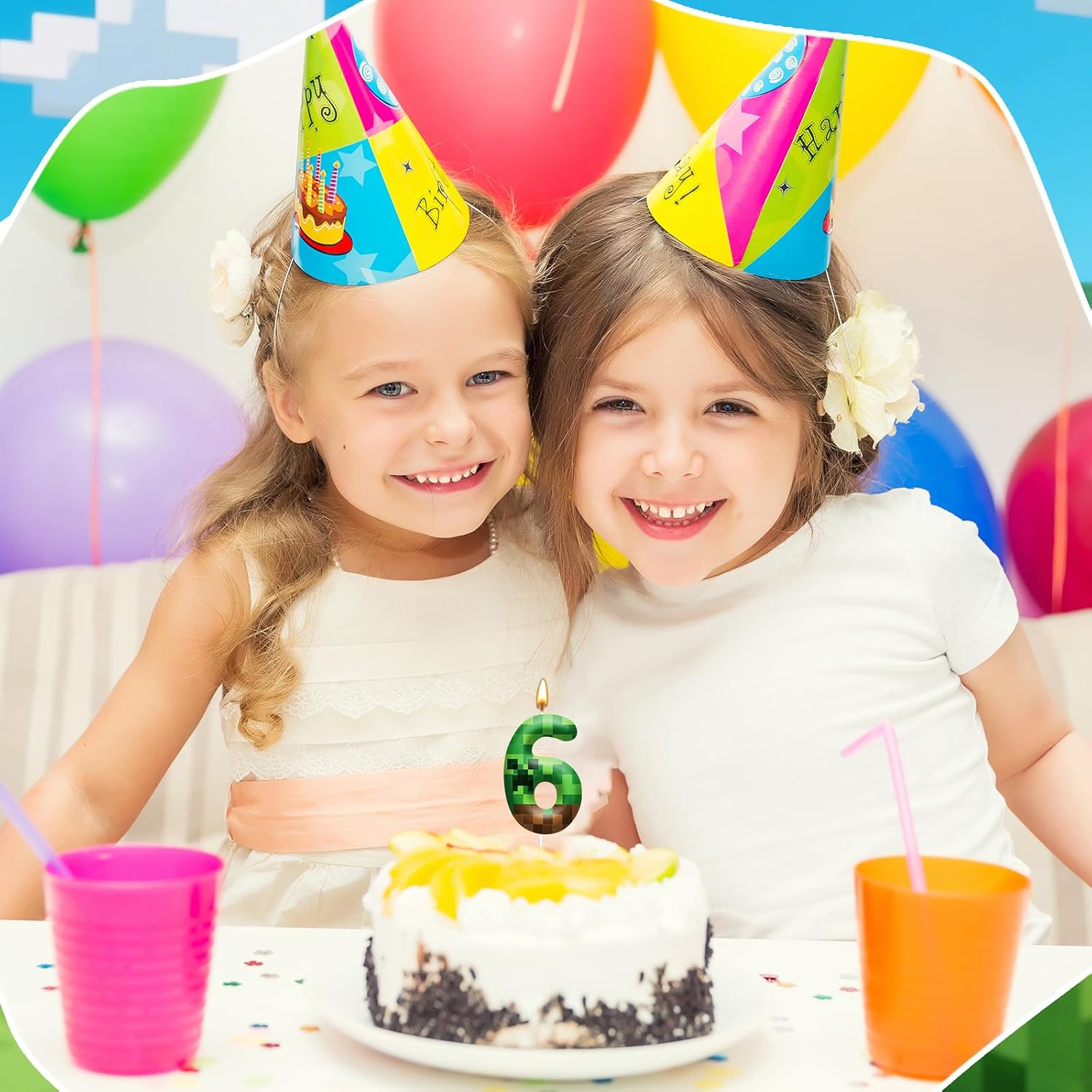 Pixel Birthday Candle Number 6, Themed Cake Party Decor