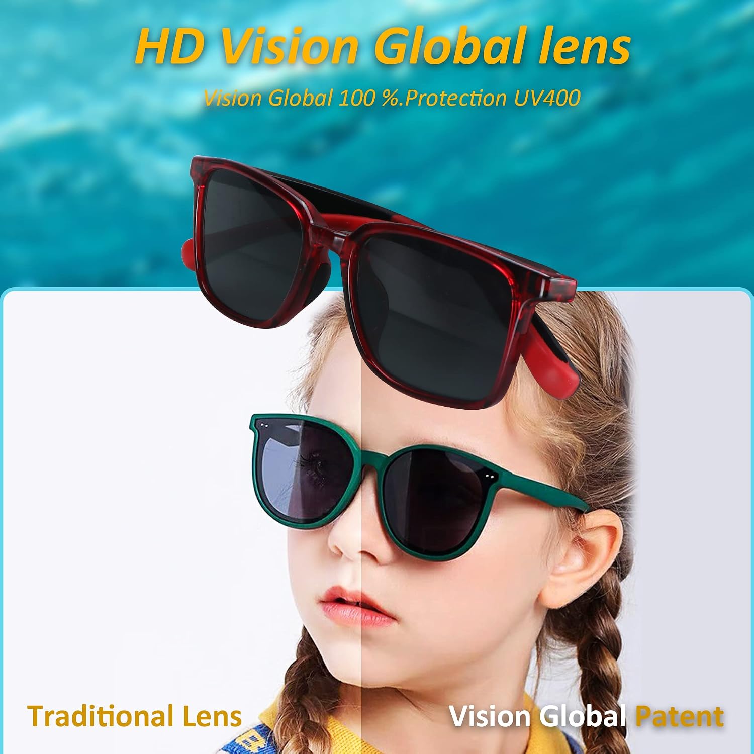 2 Pack Kids Sunglasses for UV Protection with Unbreakable Silicone Temple and Adjustable Strap Fits Girls Boys