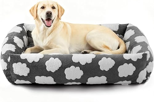 Miniatura 14 de JOEJOY Linda cama para perros de tamaño mediano, camas rectangulares suaves y peludas para perros grandes y medianos, cama ortopédica lavable para