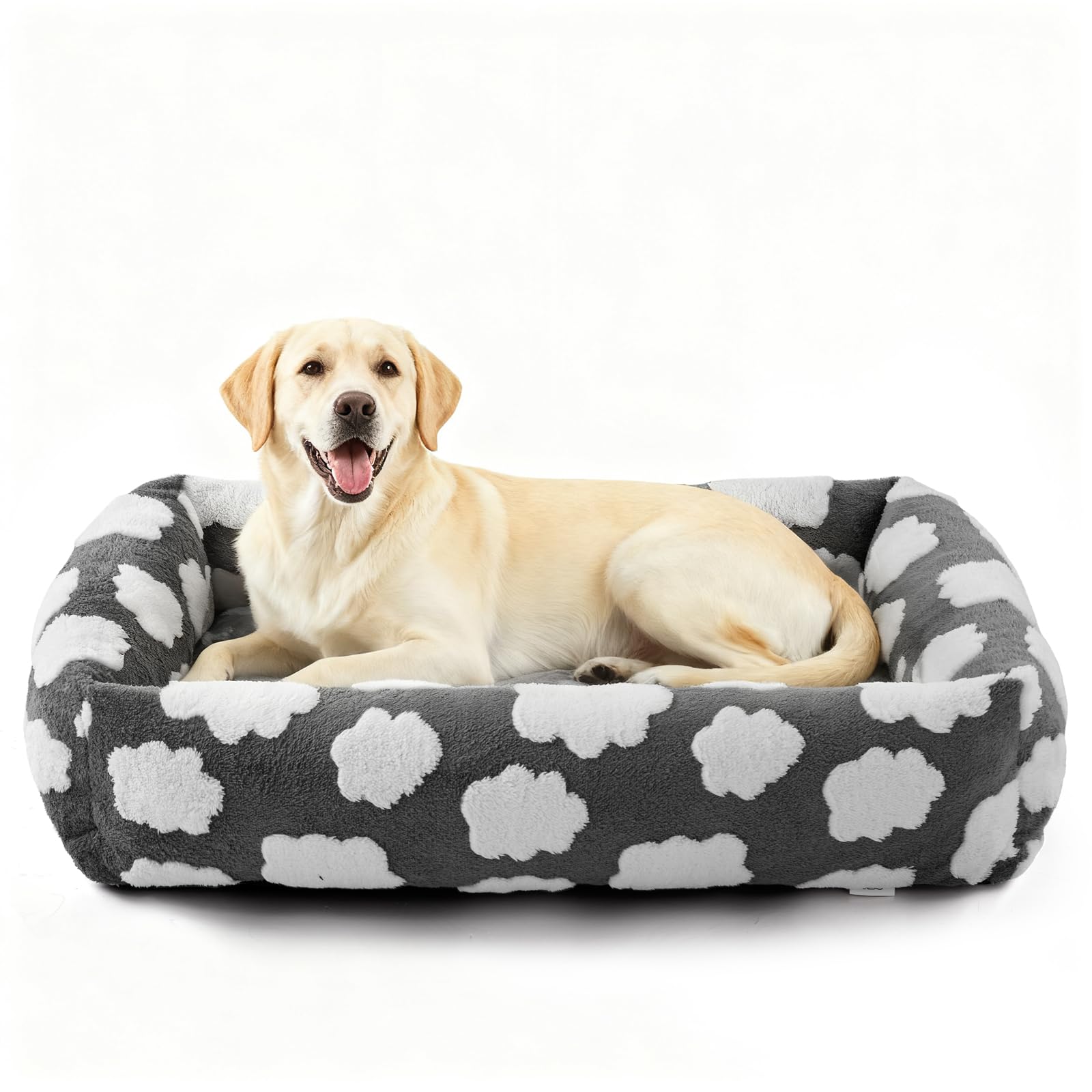 JOEJOY XL Dog Beds Large Sized Dog, Rectangle Washable Orthopedic Pet Bed with Removable Zipper Cover, Cute Soft Calming Puppy Pet Bed with Jacquard Shaggy Plush & Non Skid Bottom
