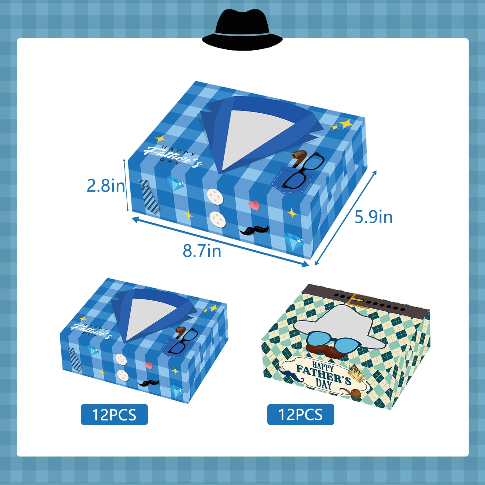 24Pcs Happy Father's Day Cookie Boxes with Window, Father Day Party Cookie Gift Cardboard Paper Treat Boxes Cookie Goody Container for Happy Father's Day Party Supplies