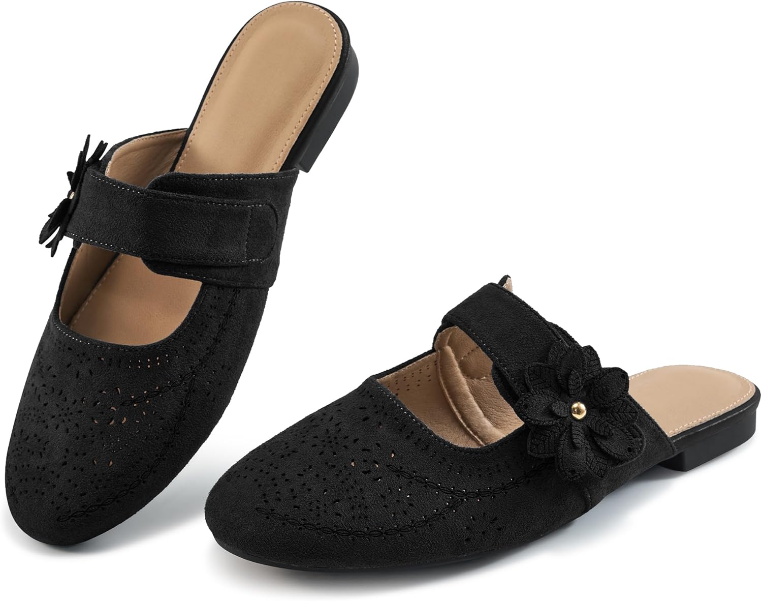 Aomigoct Mules for Woman Flats Comfortable: Round Toe Slip On Womens Mules Casual Fashion Work Shoes