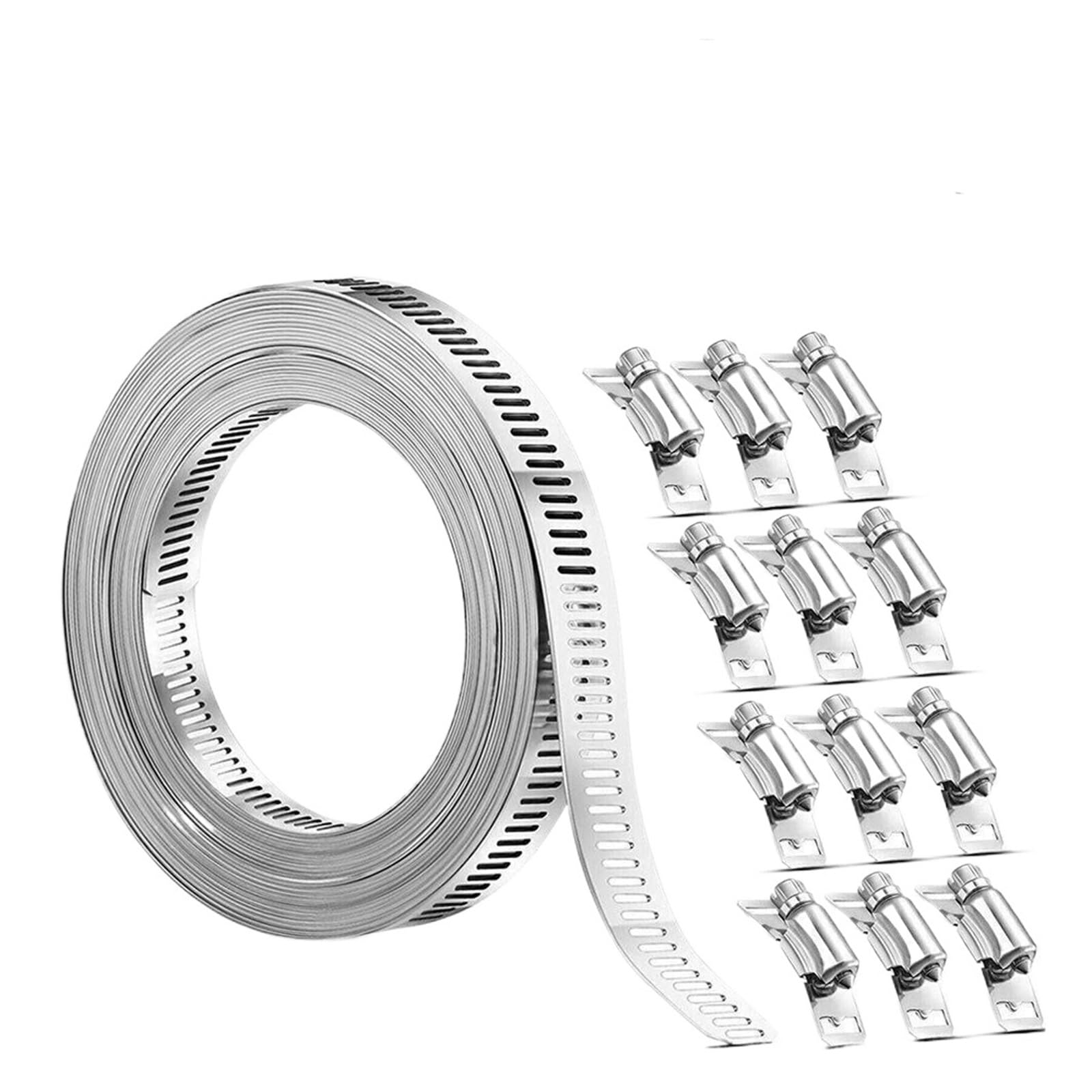 2set Stainless Steel Hose Clamp Strap Screw Band Adjustable Worm Gear Clip with Fasteners Pipe Ducting for Tube