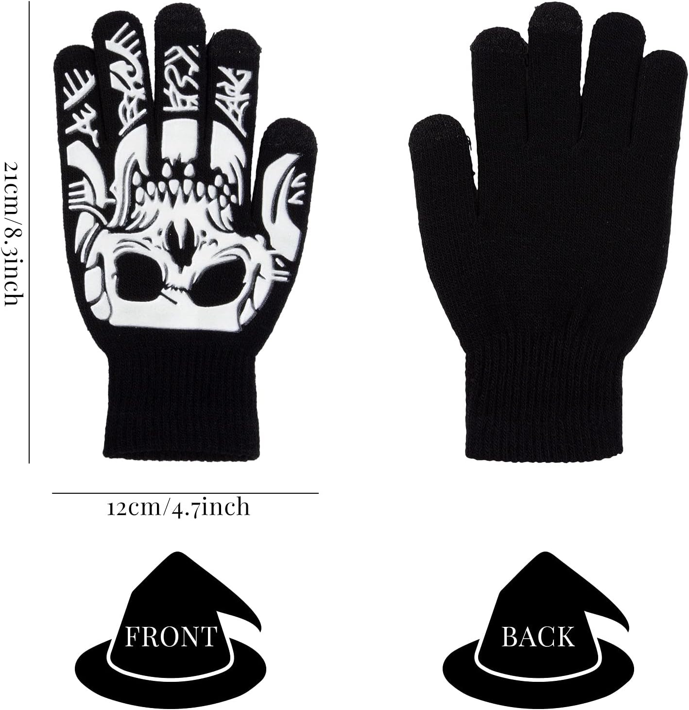 Whaline 3 Pairs Halloween Skull Gloves Unisex Glow in The Dark Skeleton Knitted Gloves Full Finger Winter Warm Luminous Gloves for Cosplay Trick or Treat Costumes Riding Cycling Sports Kids Women Men : Clothing, Shoes & Jewelry