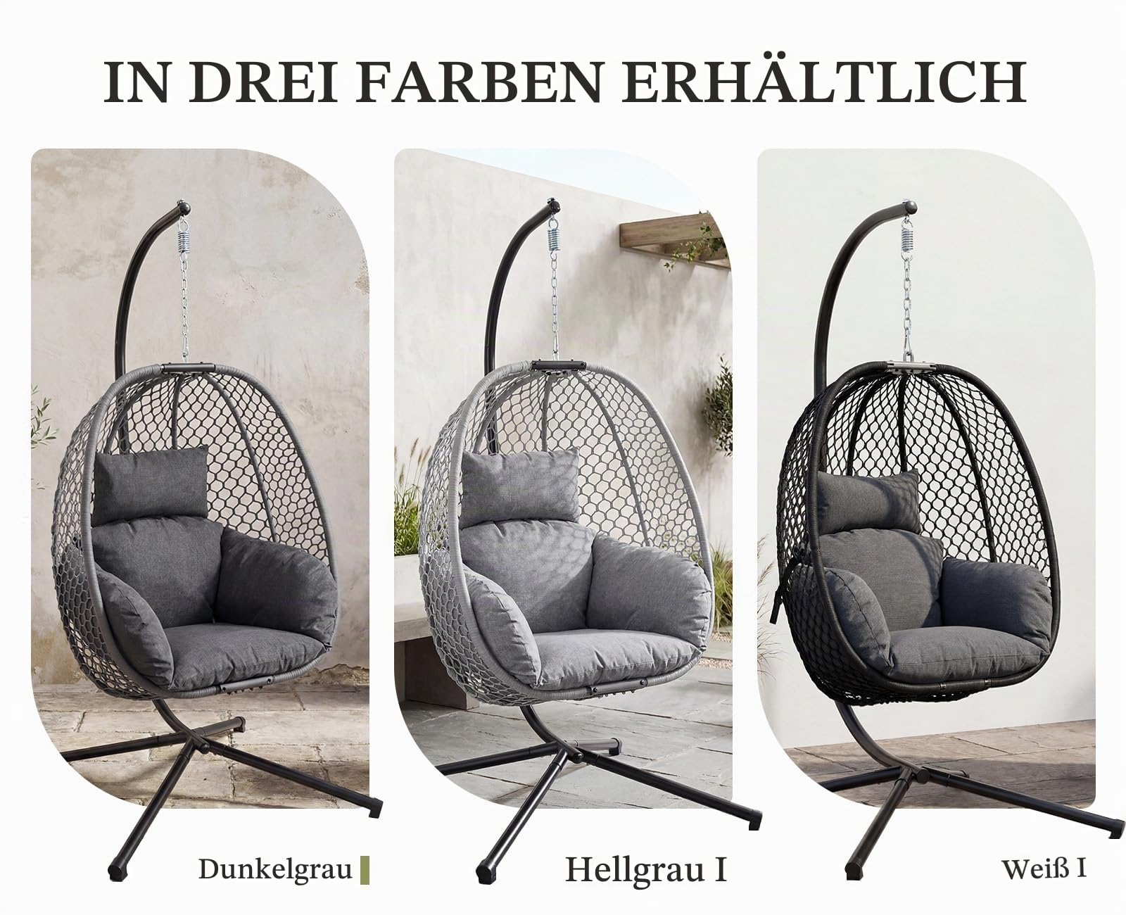 Ya-Home Hängesessel Outdoor mit Gestell Bequemer Hängeschaukel Grau | Hängekorb Sessel mit Kissen & Auflagepolster für Outdoor und Indoor, Balkon Schaukelstuhl Gartenschaukel belastbar bis 180kg