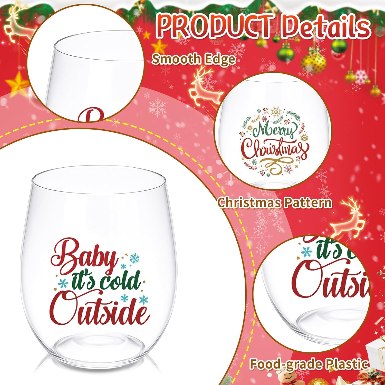 24 Pcs Christmas Plastic Stemless Wine Glasses 12 oz Funny Xmas Drinking Cups Shatterproof Coffee Cups Bulk Gifts for Women Men Party Supplies Decorations - Image 3