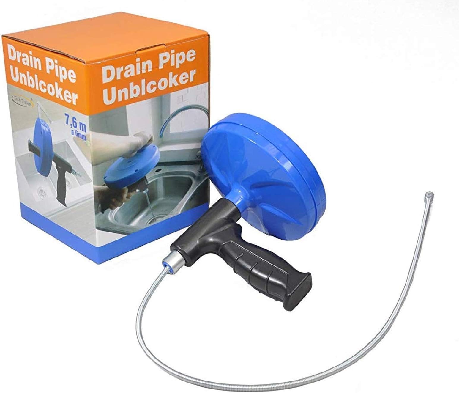 Tech Traders Drain-Unblocker Drain Unblocker 7.6m x 6 mm Diameter-Real Quality, Blue