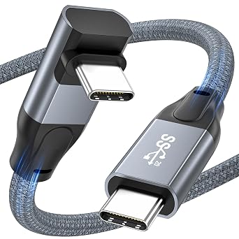 Down Angle USB C Data Cable, 20Gbps 90 Degree Angled USB C 3.2 Gen2x2 Cable, 4K@144 Video Cable, 100W PD Fast Charging Cable for iPhone 17/16, Steam Deck, USB C Monitor, USB C SSD, MacBook 3.3FT
