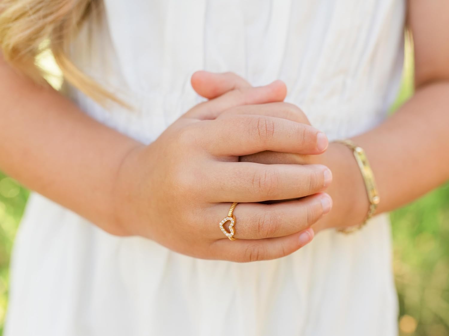 Precious Pieces .925 Sterling Silver or 14K Gold Plated CZ Heart Baby Ring with Rope Band for Toddlers, Little Girls, Stackable or Pinky Ring for Teens and Women