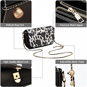 xigua Cow Texture Black Leather Crossbody Bag for Women Small