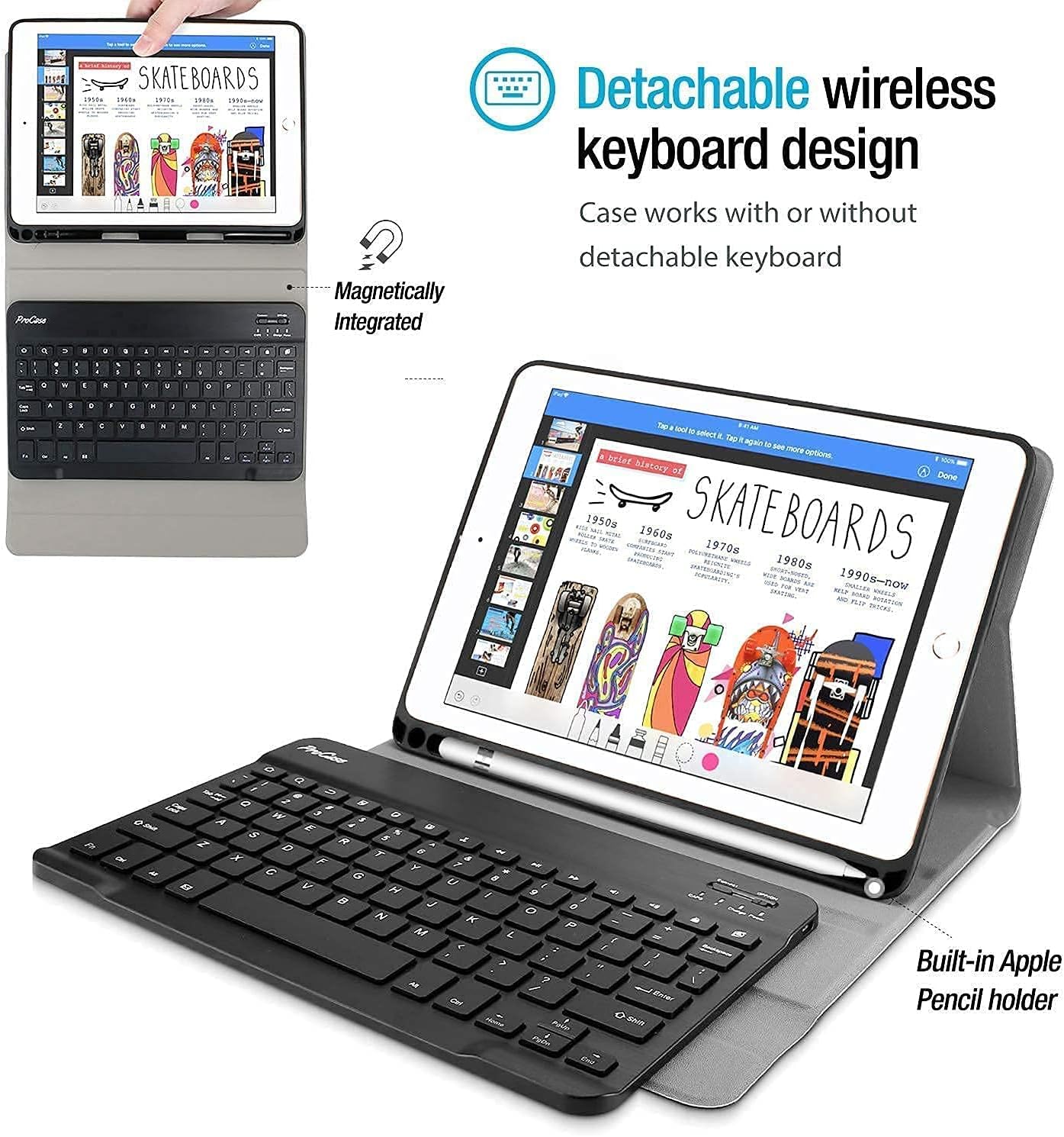 ProCase iPad 9.7 2018 & 2017 Black Keyboard Case Bundle with 2 Pack iPad 9.7 2018 & 2017 / iPad Pro 9.7 / iPad Air 2 / iPad Air Tempered Glass Screen Protectors