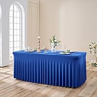 Vista 1 de Outpain 6ft Spandex Table Cloth for Standard Folding Tables-1Pack Royal Blue Table Cloth Table Protector for Party, Wedding, Cocktail, Banquet