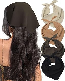 4 Pcs Triangle Head Scarf Headband for Women Hair Bandanas for Women's Hair Boho Kerchief Headbands (Beige + khaki + brown + black)
