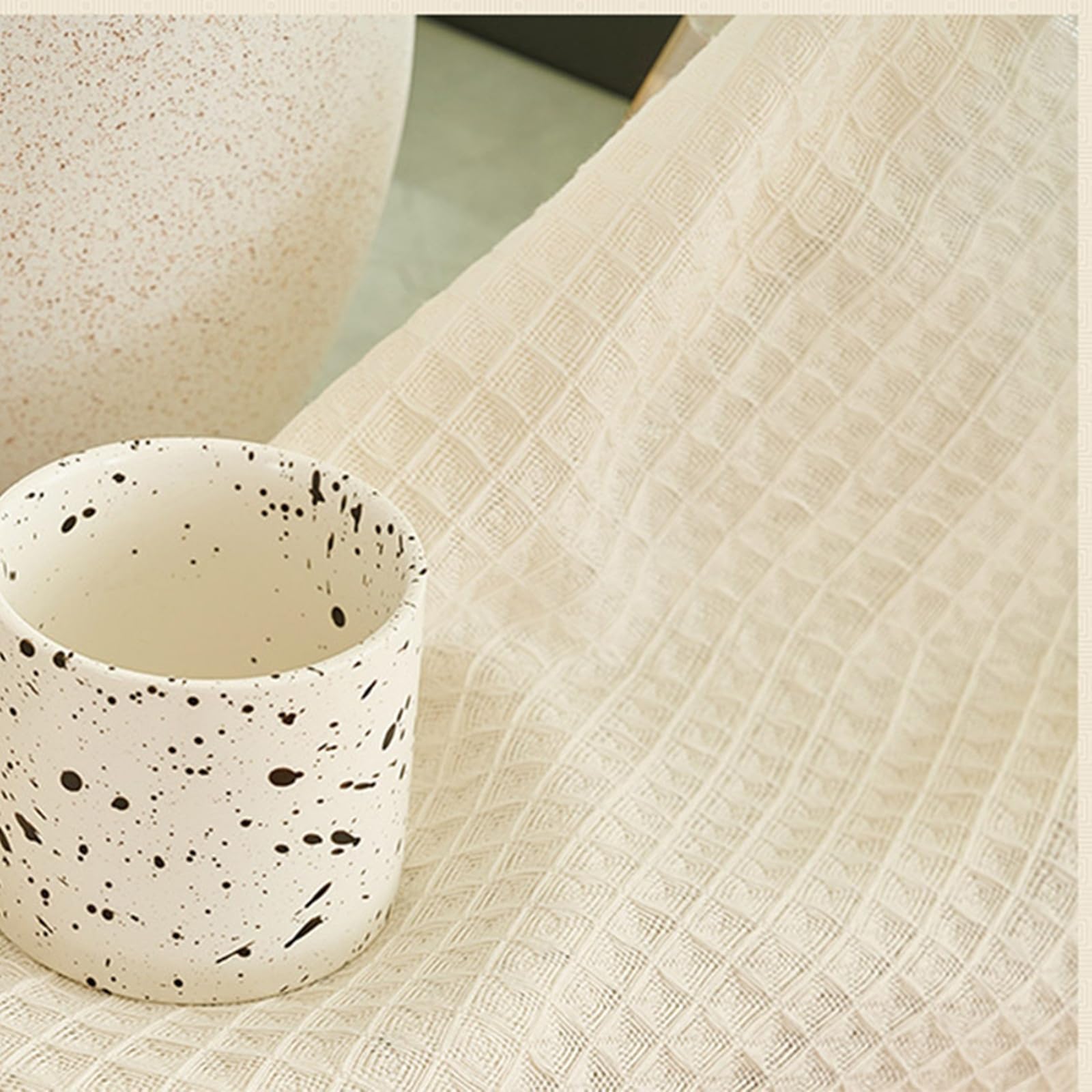 KnSam Rideaux Voilages Beige avec Oeillets, Rideau Texture Géométrique, 2 Panneaux, 280 x 215cm, Style A (1 Panneau: 140 x 215cm)