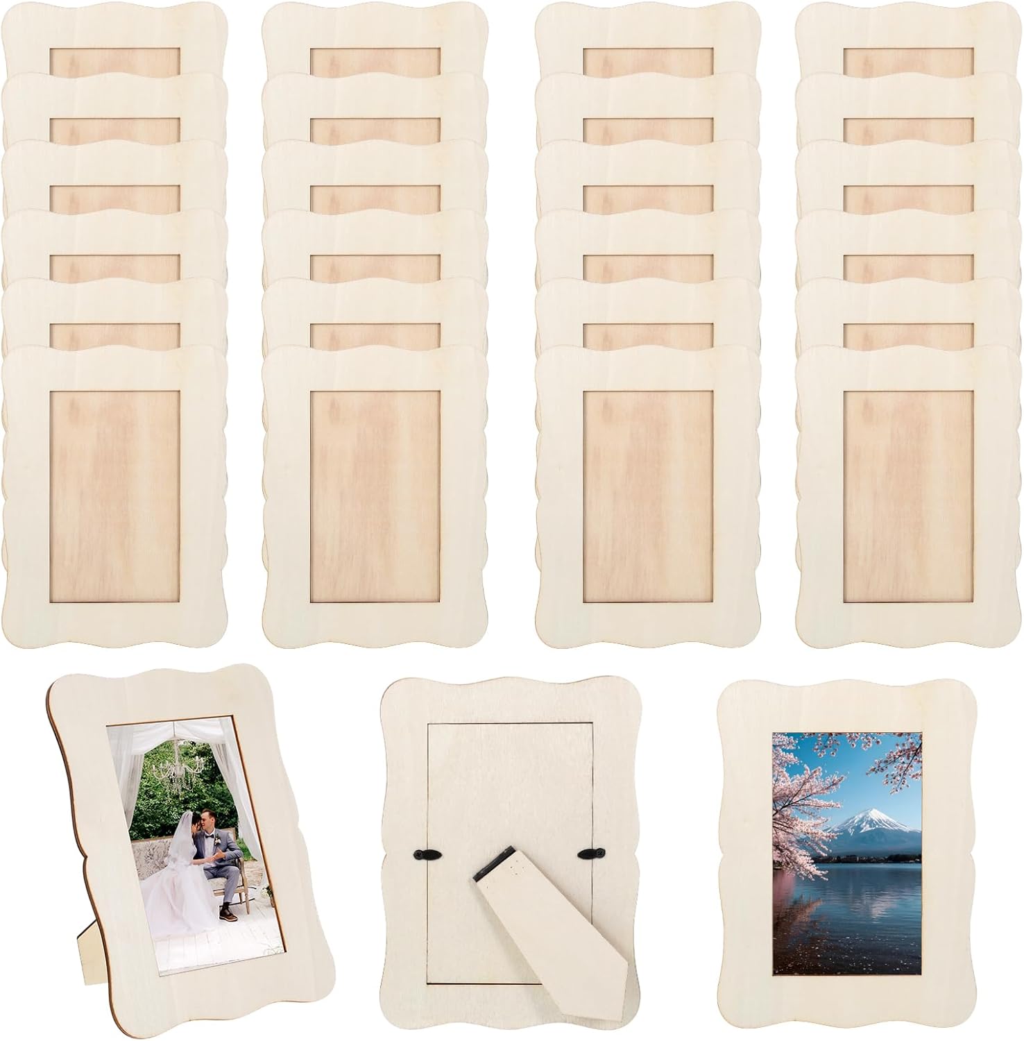 24 Pack Wooden Picture Frames for Crafts, 4 x 6 Inches DIY Wooden Photo Frame with Stand Original Wood Color Unfinished Standing Photo Frames for Weddings, Parties, Birthdays, Homes, DIY Crafts