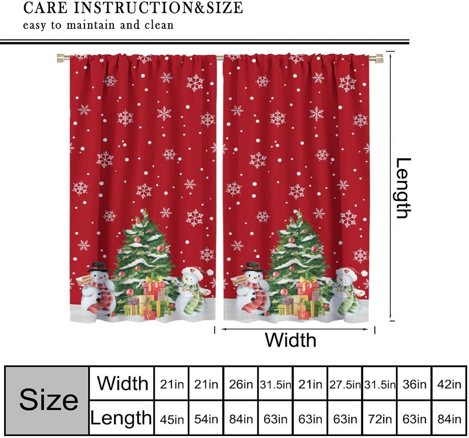 Christmas Kitchen Curtains Snow Christmas Tree Gift Cafe Window Treatment for Boys Girls Teens Home Bedroom Living Room Kitchen Rod Pocket 2 Panels Drapes Holiday 42x54 Inch