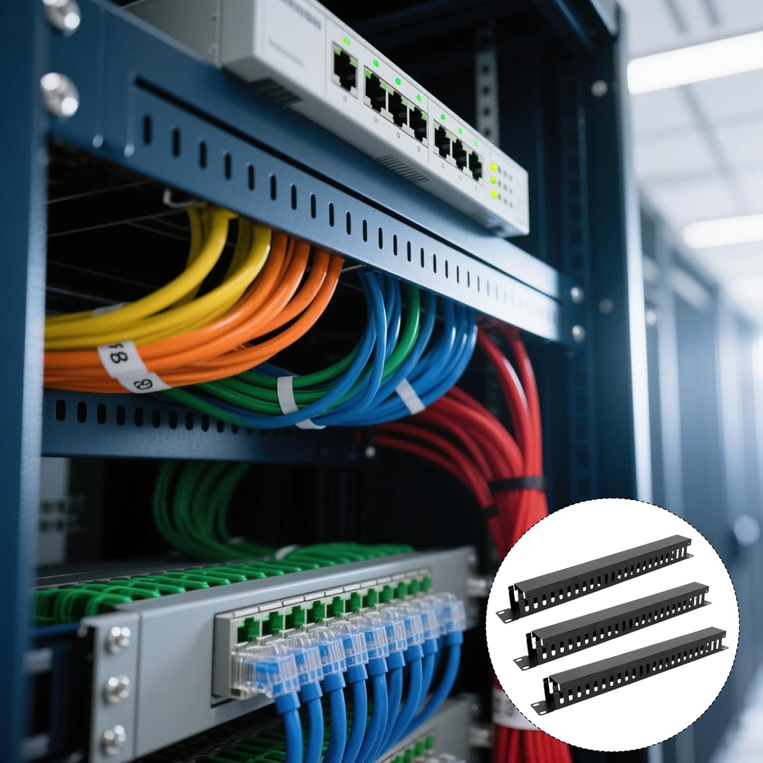 10 Pcs 19 Inch Cable Manager with Cover and Screw 1U 24 Slot Cable Mount Management Server Horizontal Rack Raceway Organizer Metal Finger Duct for Wall Cord Wire Network (Black