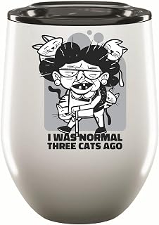 Gift for Cat Lovers Old Woman with Cats and the Caption I Was Normal Three Cats Ago Pets 12oz Wine Tumbler Cup