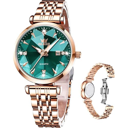 OLEVS Women Watches Simple Dress Ladies Watch Rose Gold Stainless Steel Watch Waterproof Quartz Date Luxury Diamond Small Wristwatch Fashion Analog Female Reloj Mujer Blue White Green Red Yellow Face