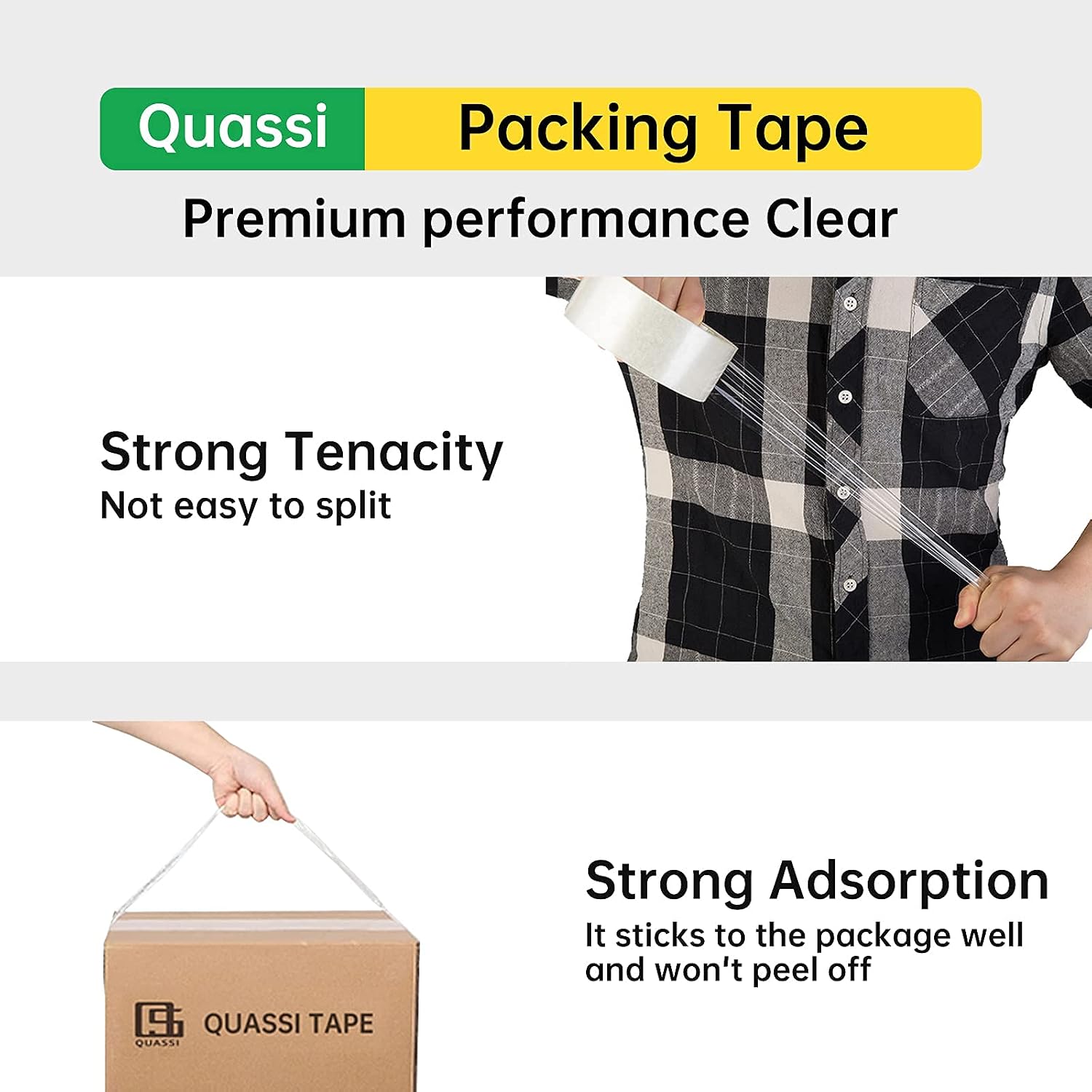 QUASSI Clear Packing Tape (6 Rolls), Heavy Duty Packing Tape for Shipping, 1.88 Inches by 60 Yards, 2.6 Mil