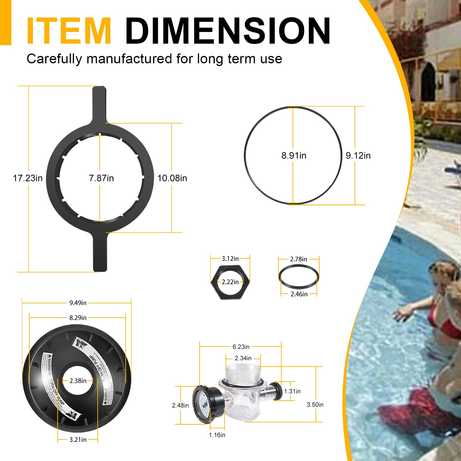 Gewindeverschluss-Set 154856 Für Triton Pool Filter – 21,6 Cm Schwarz, Inkl. Ventil, Manometer & O-Ringe
