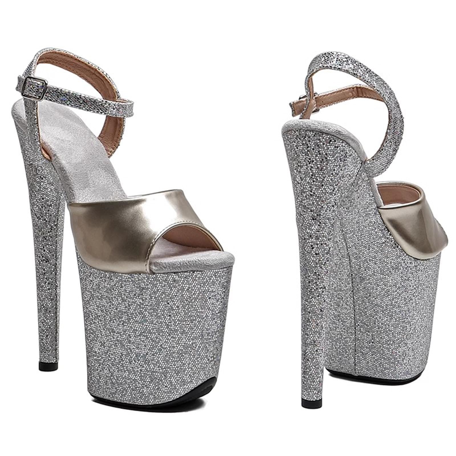 Talons Hauts de 8 Pouces pour Femmes, Sandales à Plateforme, Chaussures de travestissement Grande Taille, Escarpins à Talons Aiguilles pour soirée de Mariage habillée