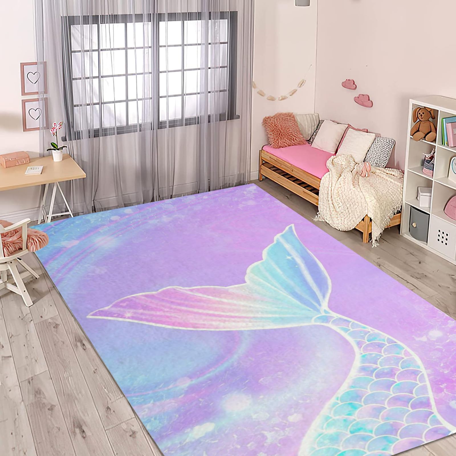 Tapis de salon motif sirène CHEFFS 120 x 160 cm pour chambre d'enfant