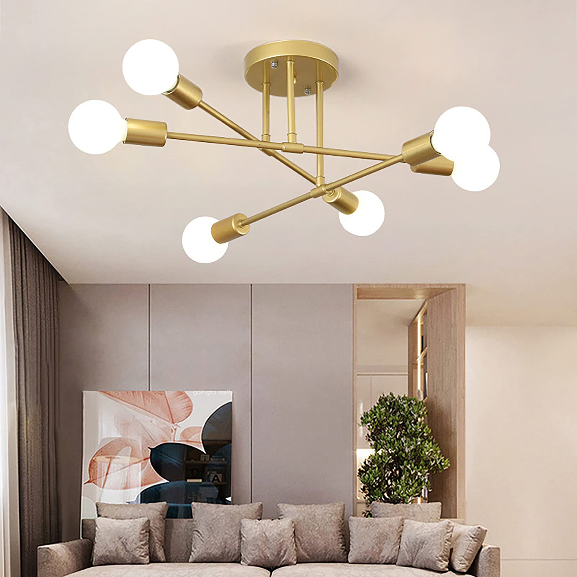 LightInTheBox Geometric Shapes Flush Mount Lights Sputnik Linear Artistic 72cm 6 Head Gold