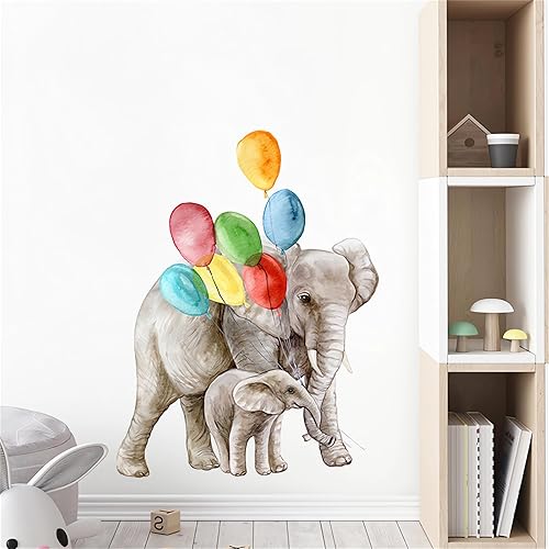 Miniatura 3 de Calcomanías de pared de globos coloridos de elefante y elefante bebé, calcomanías de pared de animales de dibujos animados de sacinora removibles de