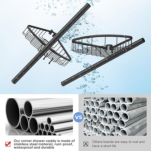 Miniatura 4 de ATKEEN Poste de tensión de esquina para ducha organizador de ducha interior a prueba de óxido con estantes ajustables de 4 niveles para baño,