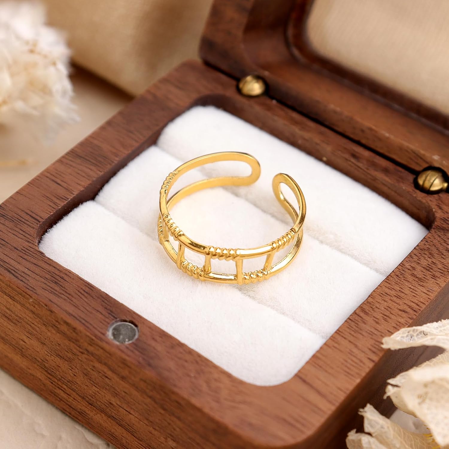 Chunky Gold Open Rings for Women, Trendy Minimalist Vintage Adjustable Twisted Link Geometric Hollow Sun leaf Thumb Stackable Ring Prom Holiday Jewelry Gift - Image 7