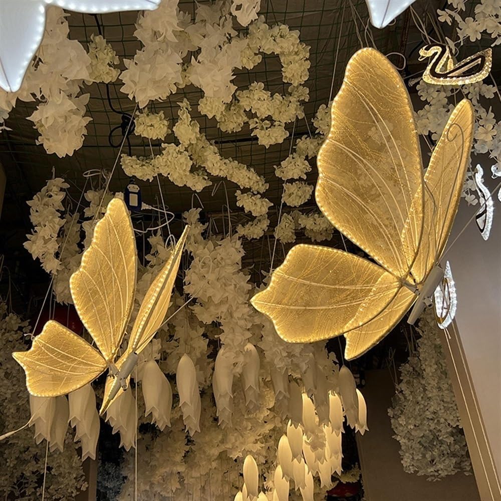 2 PCS Hanging Glowing Butterfly Decoration, Led Butterfly Lights Decorations, Iron Butterfly Ornaments, Wedding Decoration Lamp(Warm Light,60CM/24in)