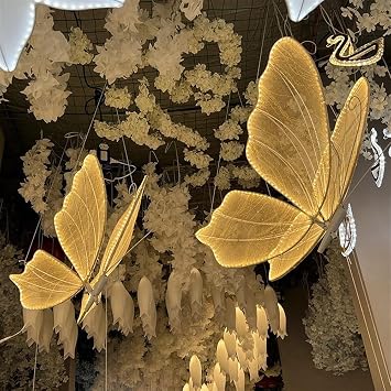 2 PCS Hanging Glowing Butterfly Decoration, Led Butterfly Lights Decorations, Iron Butterfly Ornaments, Wedding Decoration LampWarm Light,60CM/24in