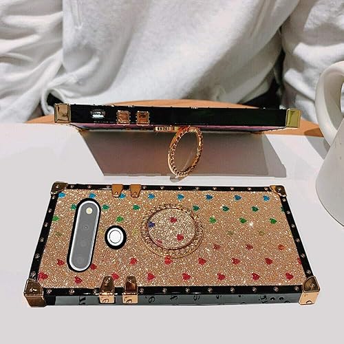 Miniatura 4 de K61 - Funda para LG K61, diseño cuadrado, diseño lindo con purpurina y corazón, suave, con anillo de diamante, color blanco
