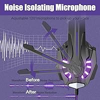 Vista 27 de BENGOO G9000 - Auriculares estéreo para juegos para PS4, PC, Xbox One PS5, cancelación de ruido, auriculares sobre la oreja con micrófono, luz LED