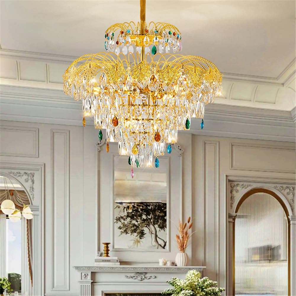 CSXSXAUO Contemporary Crystal Pendent Lamp LED Fashion Luxury Golden Living Room Restaurant Bedroom Villa Hotel Duplex Building Staircase Chandelier (A D60CM)