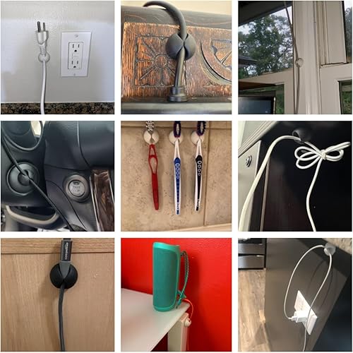 Miniatura 9 de OHill Organizador de Gestión de Cables para Escritorio, Paquete de 16 Sujetadores de Cables Autoadhesivos Blancos con Clips para Cables, Organizador