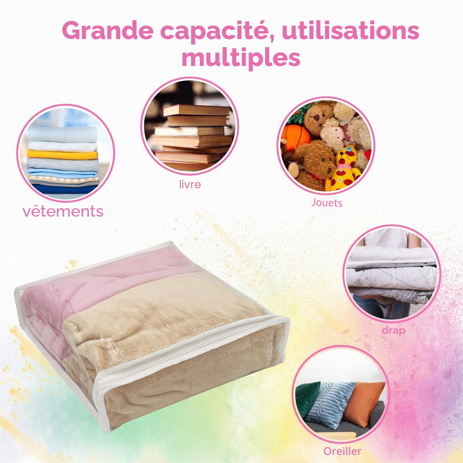 Rainmae Lot de 20 Sacs de Rangement Transparents pour Vêtements, 26 x 26 x 6 cm, Sac Organiseur Pliable en Vinyle pour Pulls, Literie, Organiseur de Garde-Robe