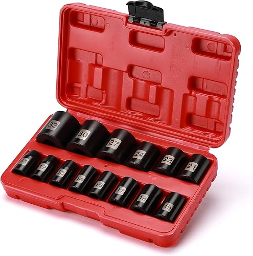 EMENTOL Juego de 14 llaves de impacto estándar de 12 pulgada métricas CR-V juego de llaves de impacto poco profundo de 12 pulgada 0433in - 1260in